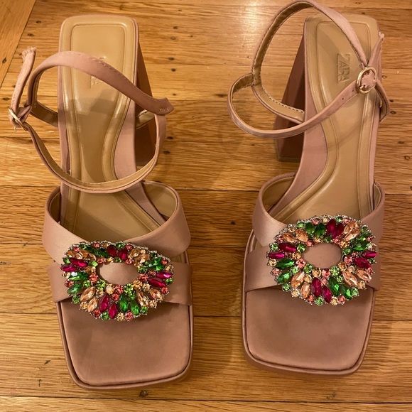 Zara Shoes Zara Jeweled Chunky Heel Poshmark